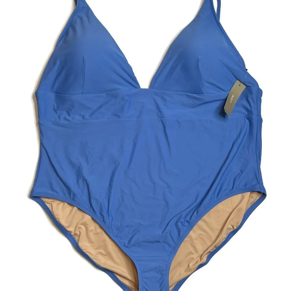J Crew Deep V-Neck French One‎ Piece Swimsuit Regal Blue Sz 24 New Women